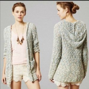 Moth at Anthropologie green blue and white woven cardigan with hood size medium
